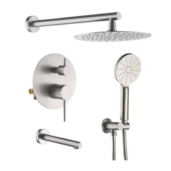 Circular Pressure Balanced 3-Function Shower System with Rough-In Valve, Brushed Nickle, Kibi, Mfr#: KSF404BN